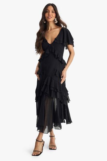 Black Dobby Frill Detail Maxi Dress