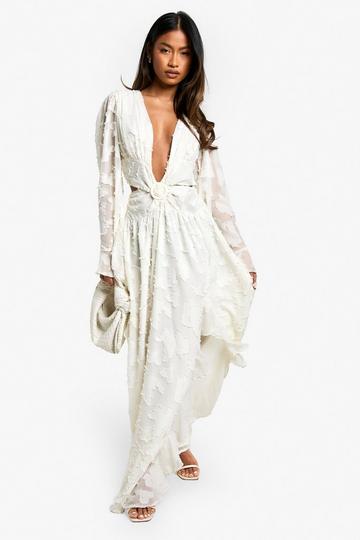 Textured Cut Out Maxi Dress ivory