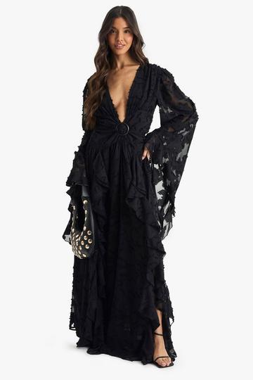 Textured Split Cut Out Maxi Dress black