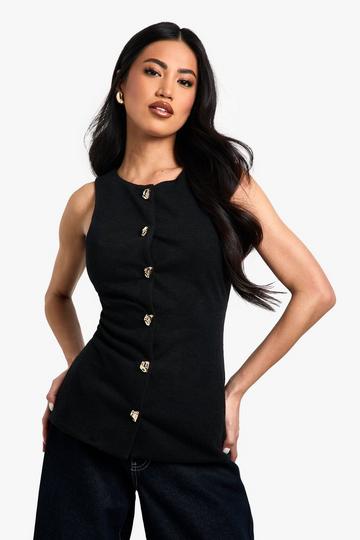 Textured Button Through Waistcoat black