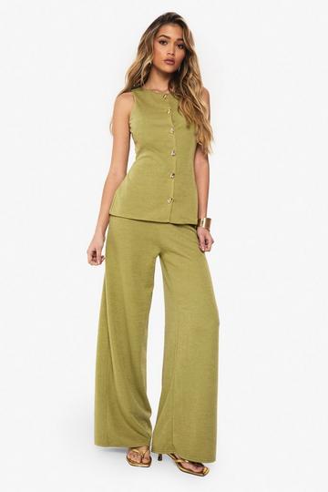 Wide Leg Broek Met Textuur olive