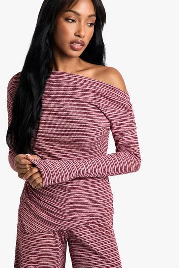 Striped Jersey Slouchy Off Shoulder Top red