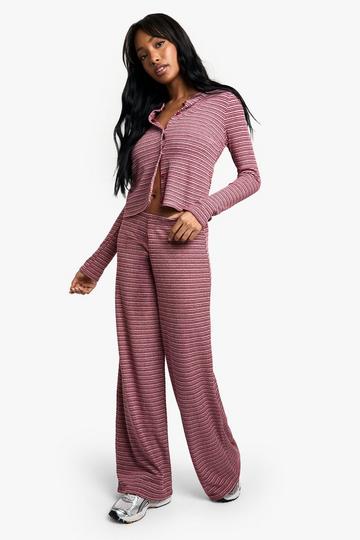 Striped Jersey Wide Leg Trouser red