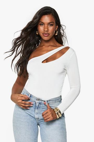 Strakke Bodysuit Met Uitsnijding, Dubbele Lagen En Eén Blote Schouder white