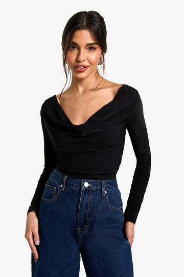 Slinky Long Sleeve Cowl Front And Back Top black