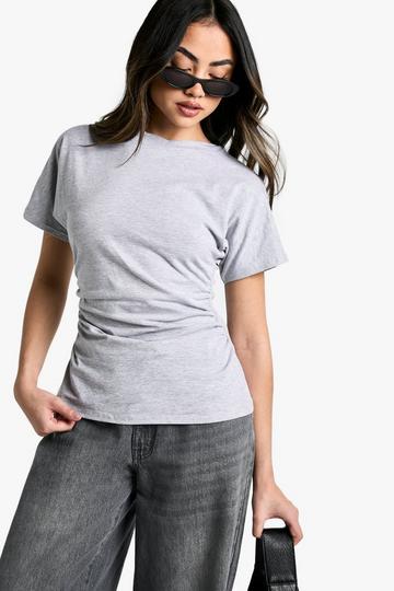 Jersey Ruched Waist Cap Sleeve Tshirt grey