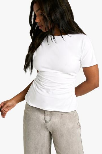 Jersey Ruched Waist Cap Sleeve Tshirt white