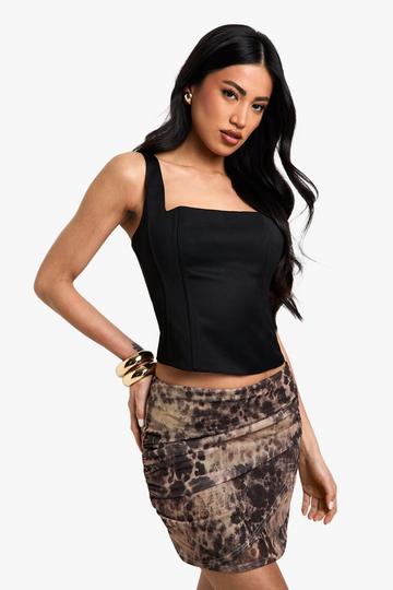 Multi Leopard Print Mesh Ruched Side Mini Skirt