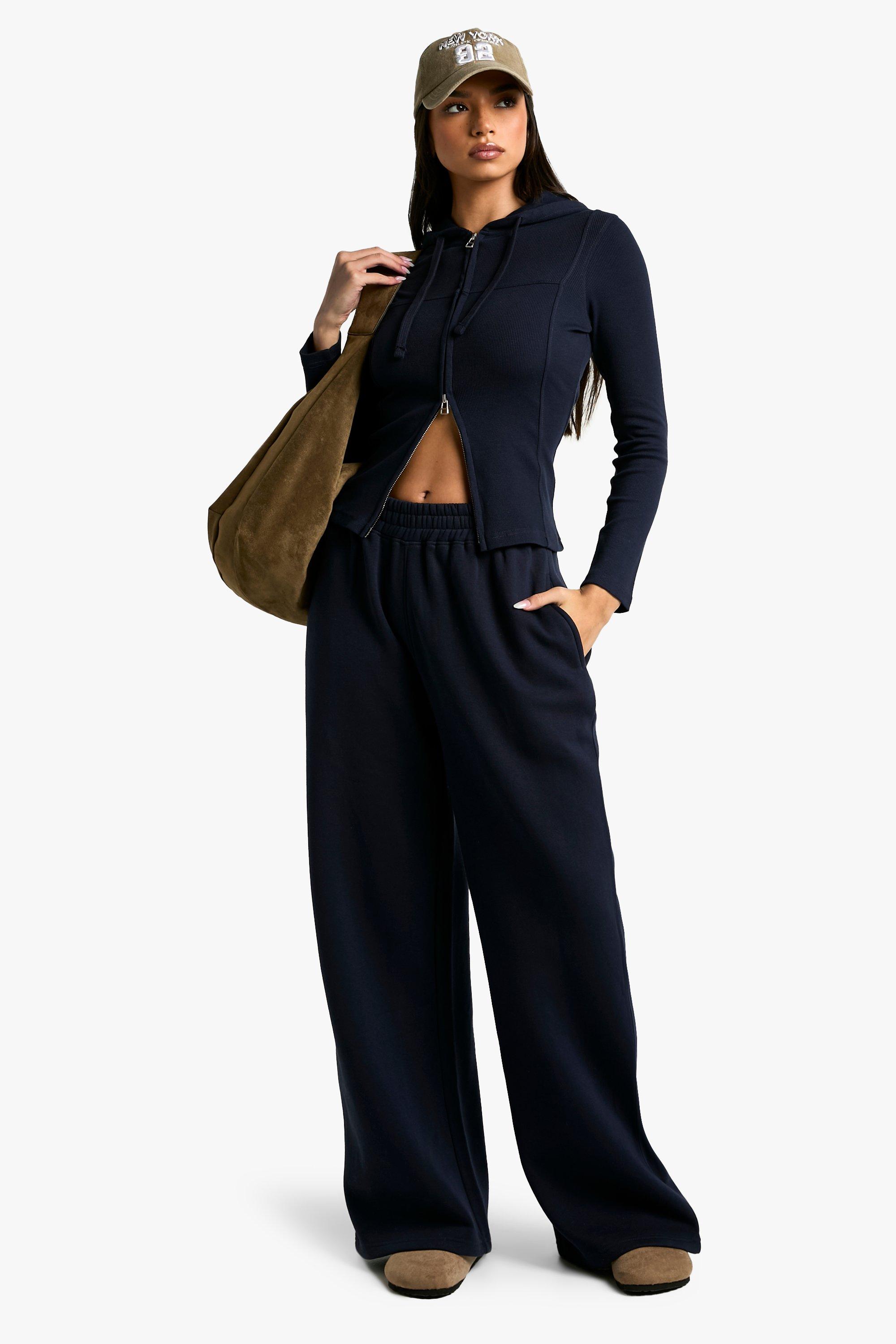 Rib Seam Detail Hoodie and Straight Leg Jogger Tracksuit
