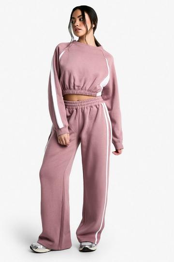 Panelled Cropped Wide Leg Tracksuit dusty pink