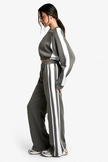 Panelled Cropped Wide Leg Tracksuit khaki