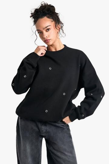 Eyelet Detail Oversized Sweatshirt black