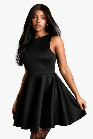 Bonded Sucba High Neck Volume Skater Mini Dress black