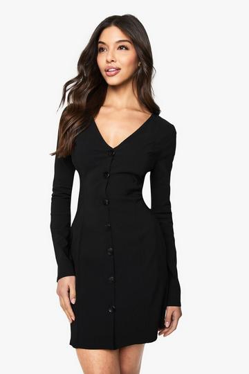 Tailored Collarless Cinched Waist Blazer Dress black