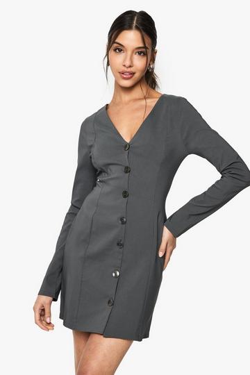 Tailored Collarless Cinched Waist Blazer Dress grey