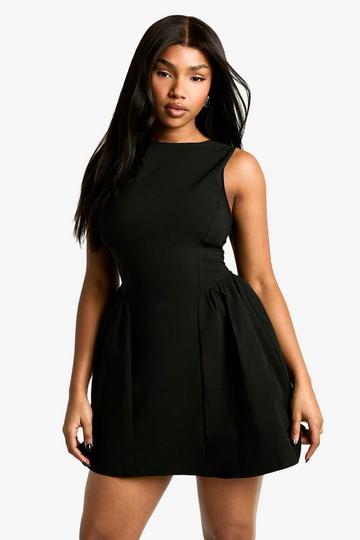 Tailored Slash Neck Volume Skater Mini Dress black