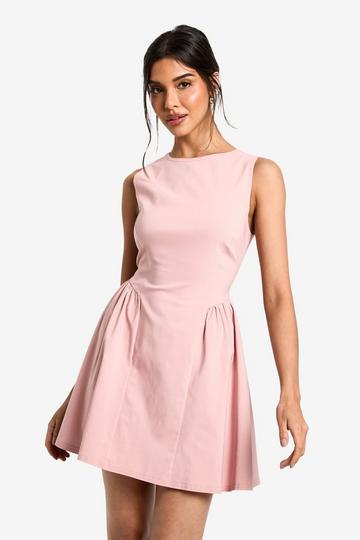 Tailored Slash Neck Volume Skater Mini Dress rose