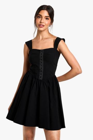 Hook & Eye Detail Strappy Mini Dress black