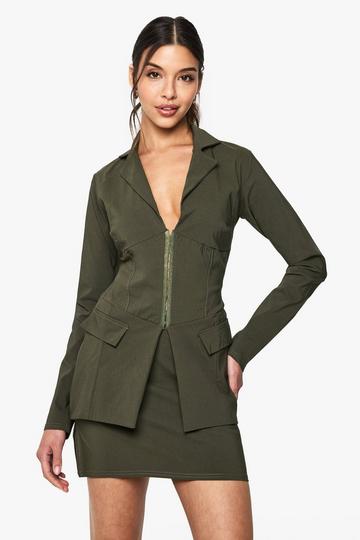 Bengaline Mini Rokje Met Split khaki