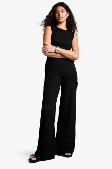 Textured Asym Hem Sleeveless Top & Trouser Co-ord black