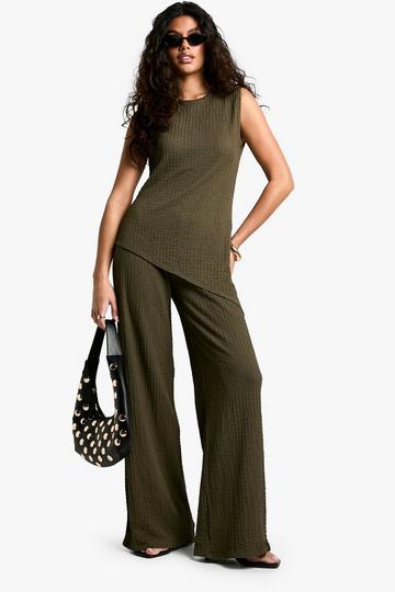 Mouwloze Top Met Textuur En Asymmetrische Zoom Set khaki