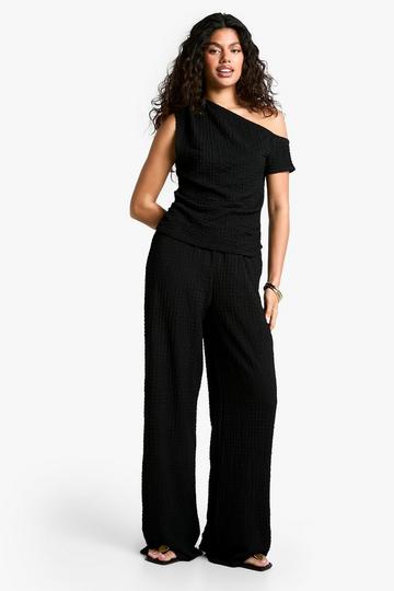 Textured Asym Hem Sleeveless Top & Trouser Co-ord black
