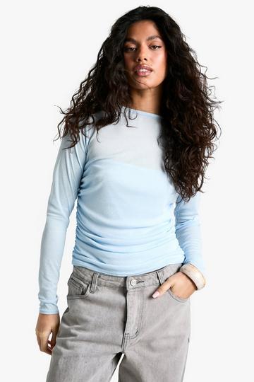 Geplooide Mesh Top Met Textuur light blue