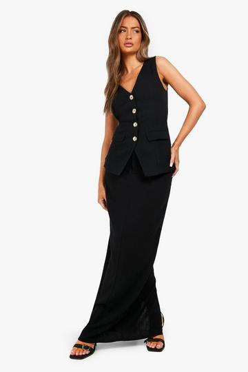 Linen Look Column Fitted Maxi Skirt black