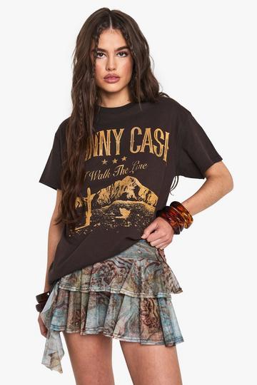 JOHNNY CASH LICENSE OVERSIZED PRINTED T-SHIRT chocolate