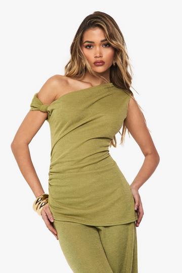 Textured Off Shoulder Ruched Top olive