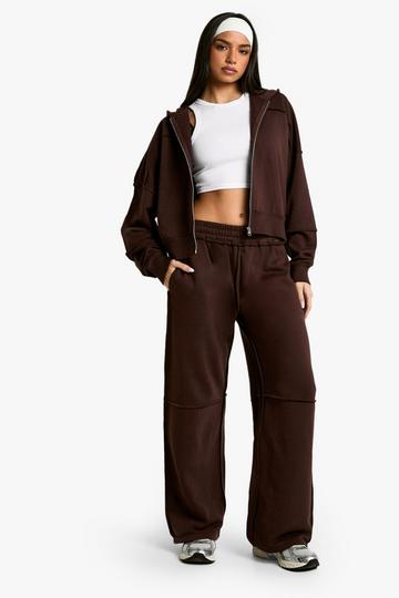 Chocolate Brown Exposed Seam Wide Leg Jogger