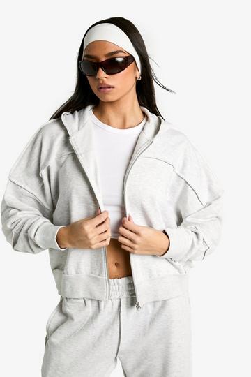 Grey Exposed Seam Oversized Zip Through Hoodie