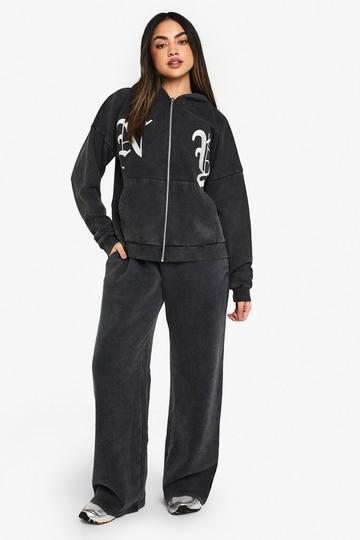 Geborduurde NY Wide Leg Joggingbroek charcoal