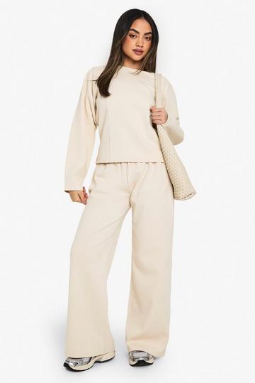 Wide Leg Interlock Jogger ecru