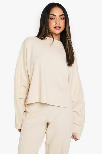 Ecru White Pleated Sleeve Interlock Sweatshirt