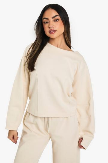 Ecru White Cinched Waist Interlock Sweatshirt