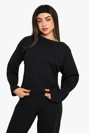 Cinched Waist Interlock Sweatshirt black