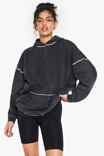 Charcoal Grey Exposed Seam Washed Oversized Hoodie