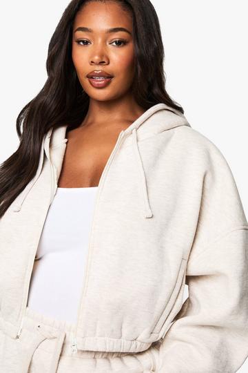 Plus Boxy Zip Through Cropped Bomber Hoodie oatmeal