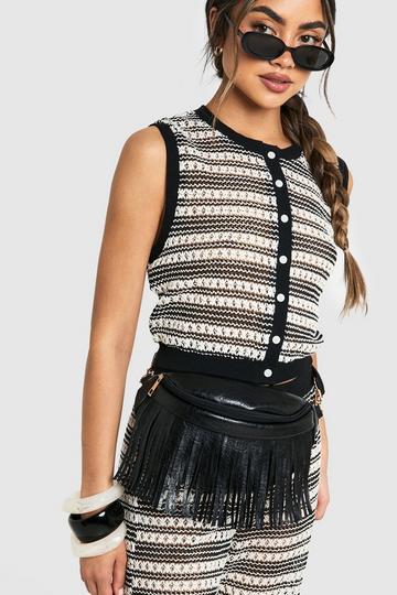 Textured Fringe Bum Bag black