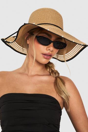 Oversized Strooien Zomerhoedje Met Parels natural