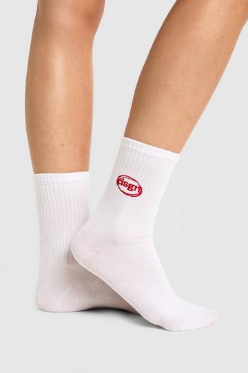 DSGN Embroidered Sport Socks white