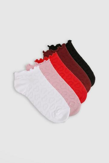 Embossed Heart Ankle Sock 5 Pack multi