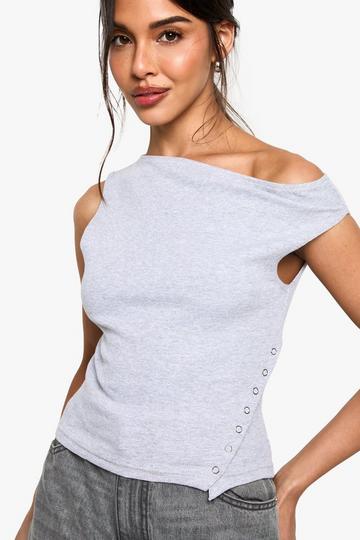 RIBBED ASYM POPPER ONE SHOULDER TOP grey marl