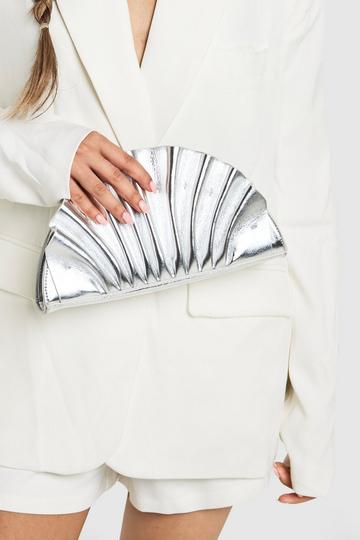 Metallic Ruffle Clutch Bag silver