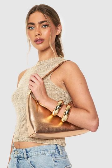 Metallic PU Shoulder Bag With Crossbody Strap rose gold