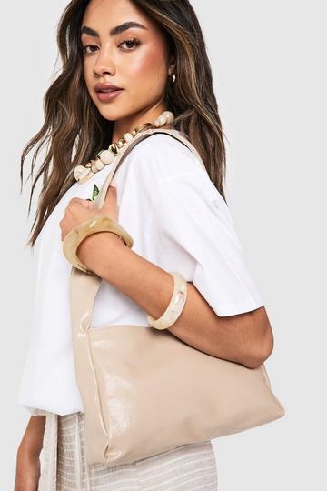 Textured Patent Shoulder Bag stone