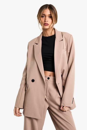 Oversized Geweven Getailleerde Blazer camel