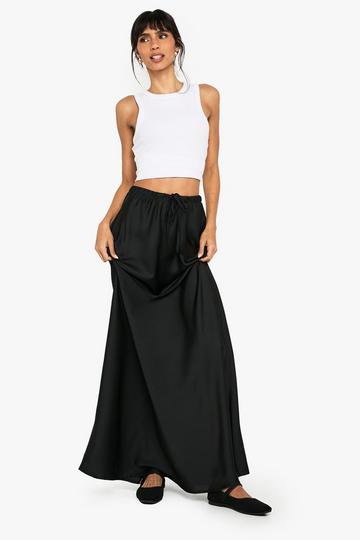 Satin Drawcord Maxi Slip Skirt black