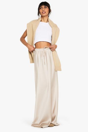 Satin Drawcord Maxi Slip Skirt champagne